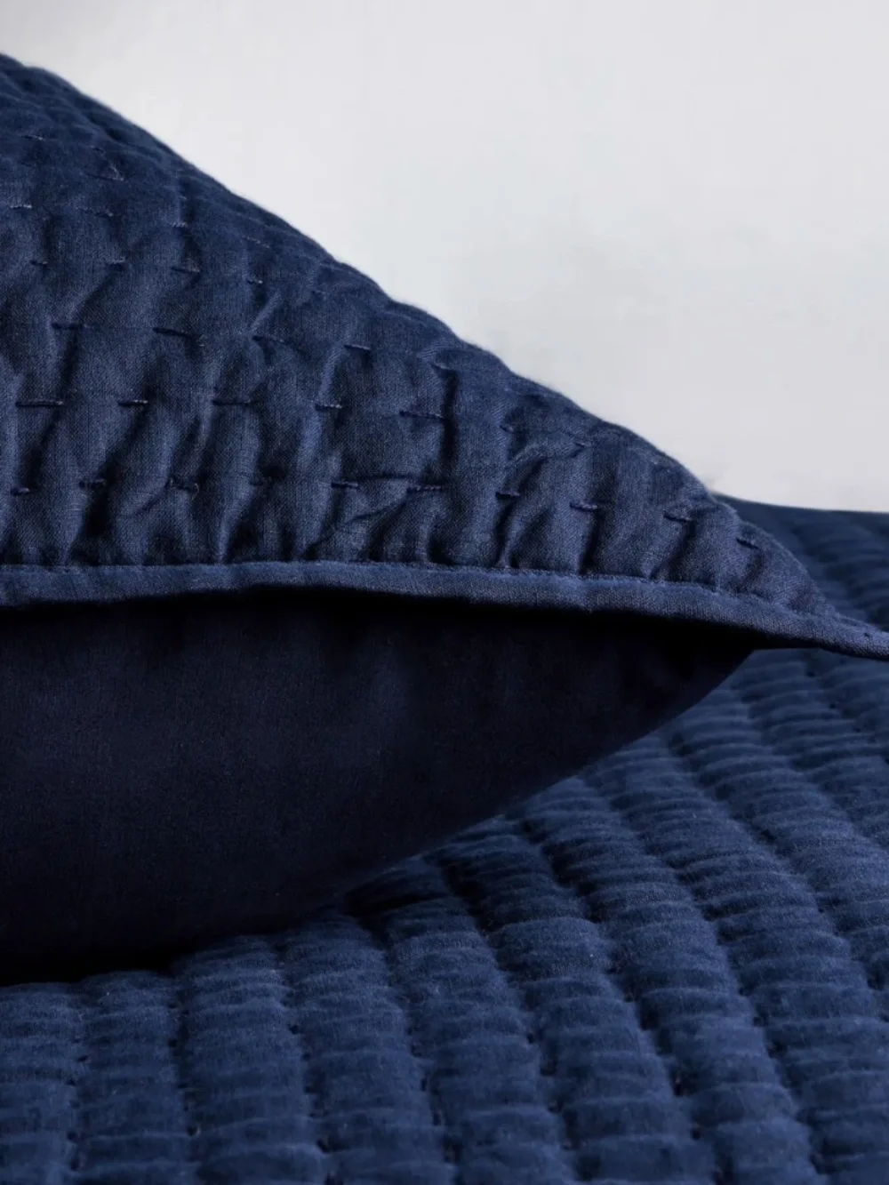 European Linen Cotton Stitch Quilted Euro Sham Navy 20 x 20
